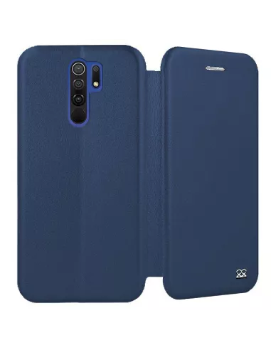 Xiaomi Redmi 9 Etui Cuir Folio Clam + Verre Trempé 9H - Bleu | Ibroz