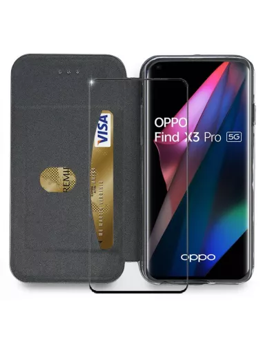 Oppo Find X3 Pro Folio Clam Leather Case + 9H Tempered Glass - Blue | Ibroz