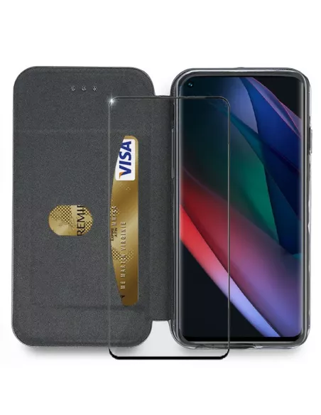 Oppo Find X3 Neo Etui Cuir Folio Clam + Verre Trempé 9H - Rose Gold...