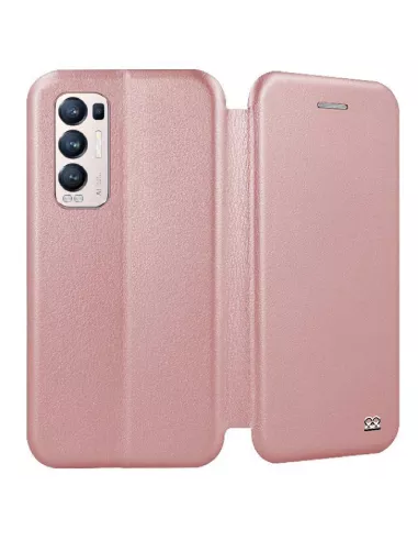 Oppo Find X3 Neo Folio Clam Leather Case + 9H Tempered Glass - Rose Gold...