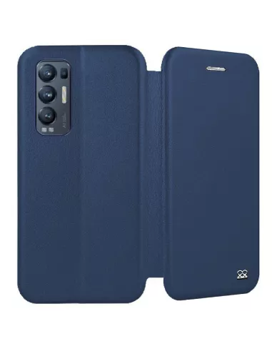 Oppo Find X3 Neo Leather Case Folio Clam + Tempered Glass 9H - Blue | Ibroz
