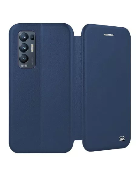 Oppo Find X3 Neo Leather Case Folio Clam + Tempered Glass 9H - Blue | Ibroz
