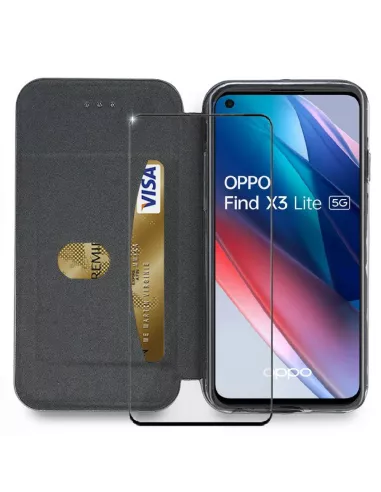 Oppo Find X3 Lite Folio Clam Leather Case - + 9H Tempered Glass - Black |...