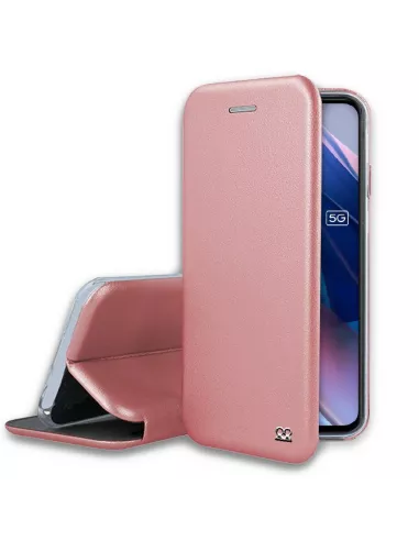 Oppo Find X3 Lite Etui Cuir Folio Clam - + Verre Trempé 9H - Rose G...