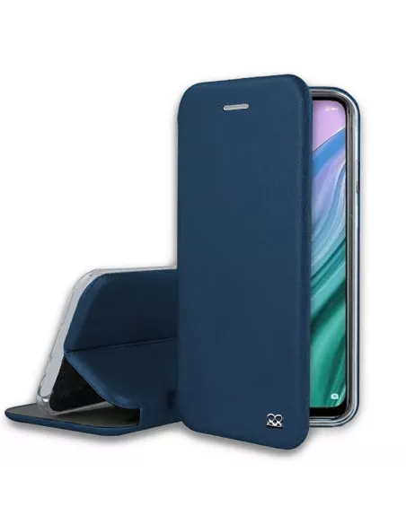 Oppo A54 Etui Cuir Folio Clam + Verre Trempé 9H - Bleu | Ibroz
