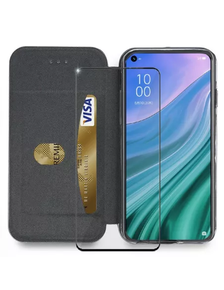 Oppo A54 Etui Cuir Folio Clam + Verre Trempé 9H - Bleu | Ibroz