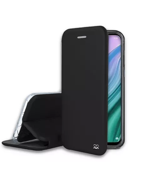 Oppo A54 Folio Clam Leather Case + 9H Tempered Glass - Black | Ibroz