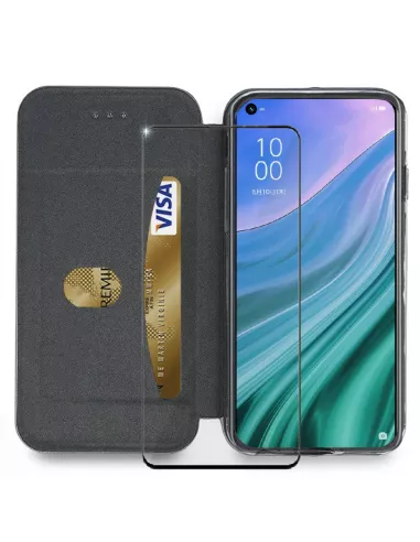 Oppo A54 Etui Cuir Folio Clam + Verre Trempé 9H - Noir | Ibroz