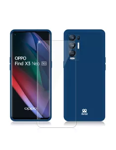 Find X3 Neo Coque Liquid Silicone Soft Touch + Verre Trempé 9H - Bl...