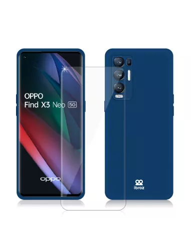 Find X3 Neo Coque Liquid Silicone Soft Touch + Verre Trempé 9H - Bl...