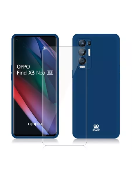 Find X3 Neo Coque Liquid Silicone Soft Touch + Verre Trempé 9H - Bl...