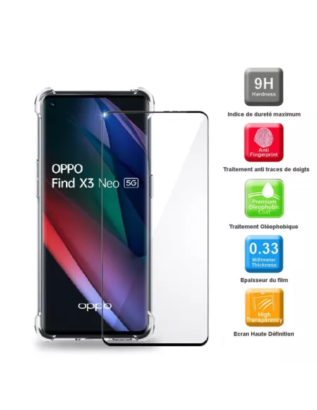 Oppo Find X3 Neo Pack Shockproof case + 9H screen protector - Trans...