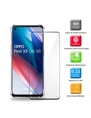 Oppo Find X3 Lite Shockproof Case + 9H Screen Protector Pack - Tran...