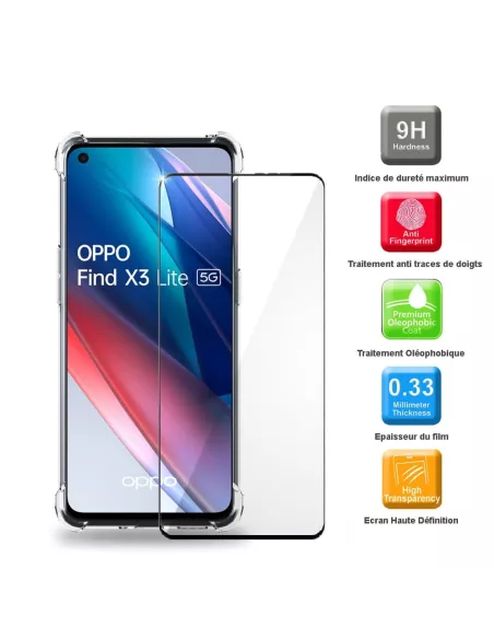Oppo Find X3 Lite Shockproof Case + 9H Screen Protector Pack - Tran...