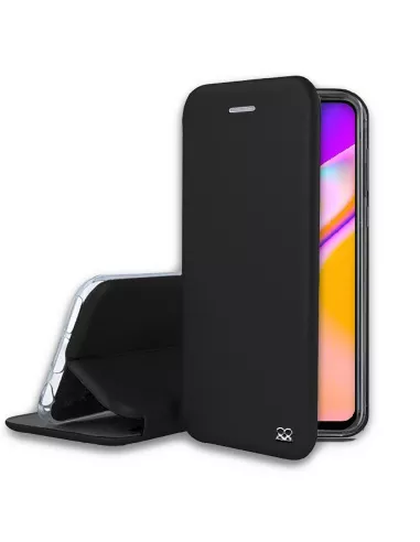 Oppo A94 Folio Clam Leather Case + Tempered Glass - Black | Ibroz
