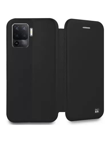 Oppo A94 Etui Cuir Folio Clam + Verre Trempé - Noir | Ibroz