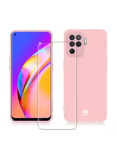 Oppo A94 Liquid Silicone Case + 9H Tempered Glass - Pink | Ibroz