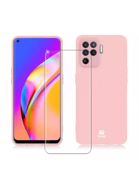 Oppo A94 Coque Liquid Silicone + Verre Trempé 9H - Rose | Ibroz