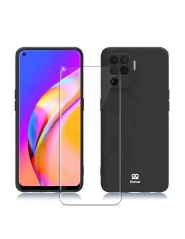 Oppo A94 Coque Liquid Silicone + Verre Trempé 9H - Noir | Ibroz