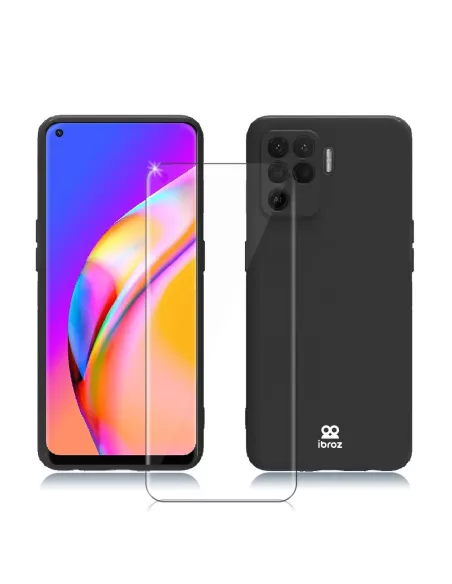 Oppo A94 Coque Liquid Silicone + Verre Trempé 9H - Noir | Ibroz
