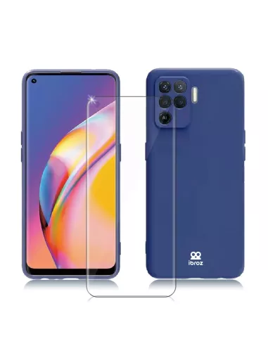 Oppo A94 Liquid Silicone Case + 9H Tempered Glass - Blue | Ibroz