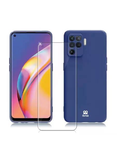 Oppo A94 Liquid Silicone Case + 9H Tempered Glass - Blue | Ibroz