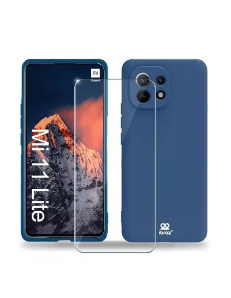 Xiaomi Mi 11 Lite Coque Liquid Silicone Soft Touch bleu + Verre Tre...