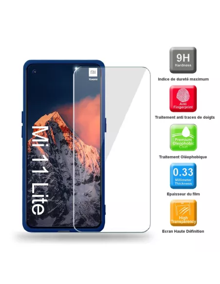 Xiaomi Mi 11 Lite Coque Liquid Silicone Soft Touch bleu + Verre Tre...