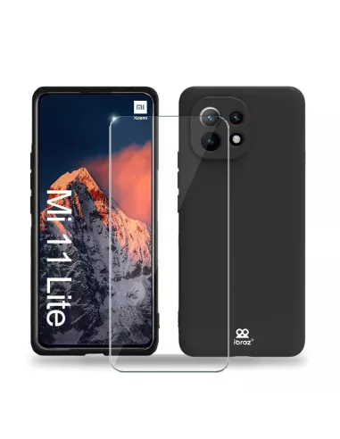Xiaomi Mi 11 Lite Coque Liquid Silicone Soft Touch noir + Verre Tre...