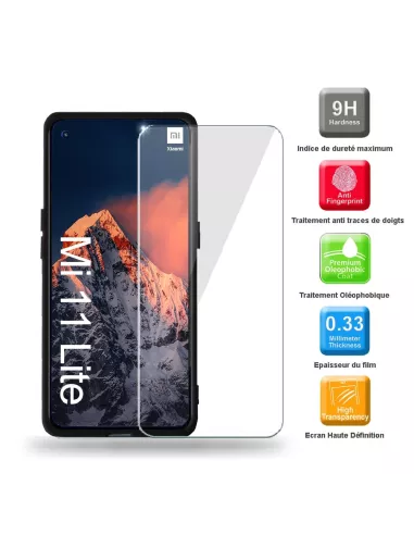 Xiaomi Mi 11 Lite Coque Liquid Silicone Soft Touch noir + Verre Tre...