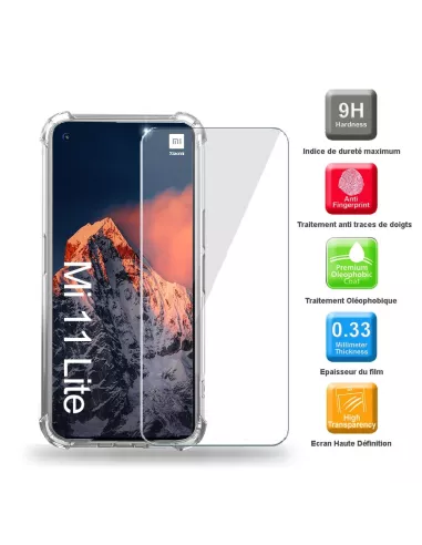 Xiaomi Mi 11 Lite Pack Coque antichocs + Protection écran 9H - Tran...