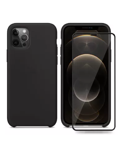 iPhone 12 Pro Max Coque Liquid Silicone + Verre trempé - Noir | Ibroz