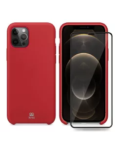 iPhone 12 Pro Max Coque Liquid Silicone + Verre trempé - Rouge | Ibroz