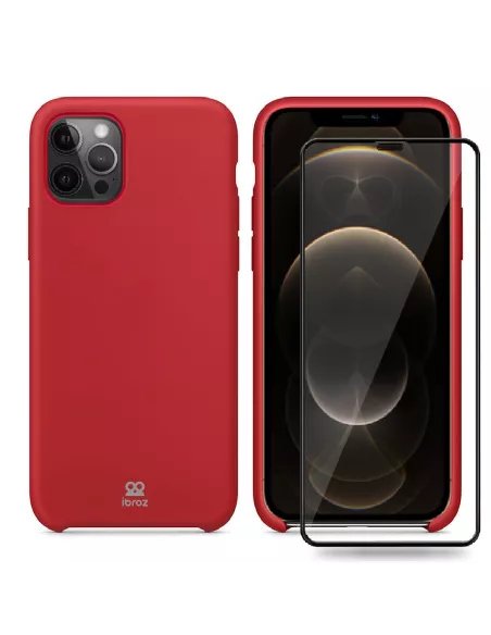 iPhone 12 Pro Max Coque Liquid Silicone + Verre trempé - Rouge | Ibroz