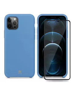 iPhone 12 Pro Max Liquid Silicone Case + Tempered Glass + Sky Blue ...
