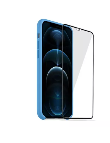 iPhone 12 Pro Max Coque Liquid Silicone + Verre trempé + Bleu Ciel ...