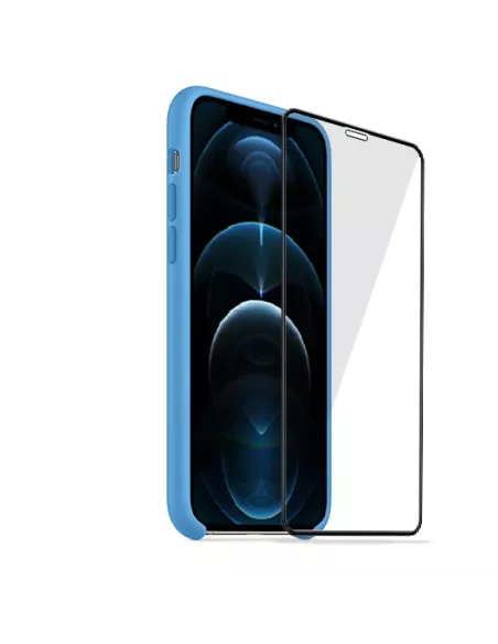 iPhone 12 Pro Max Coque Liquid Silicone + Verre trempé + Bleu Ciel ...