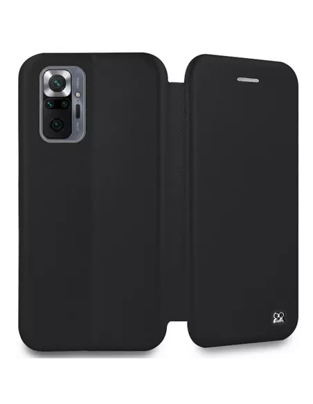 Xiaomi Redmi Note 10 Folio Clam Leather Case + 9H Tempered Glass - Black ...