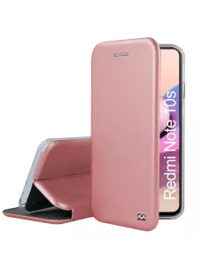 Xiaomi Redmi Note 10s Leather Case Folio Clam + 9H Tempered Glass - Pink...
