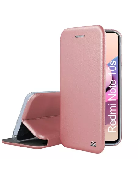 Xiaomi Redmi Note 10s Etui Cuir Folio Clam + Verre Trempé 9H - Rose...