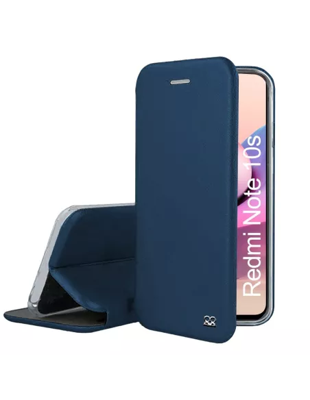 Xiaomi Redmi Note 10s Etui Cuir Folio Clam + Verre Trempé 9H - Bleu...
