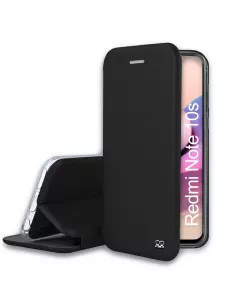Xiaomi Redmi Note 10s Folio Clam Leather Case + 9H Tempered Glass - Black...
