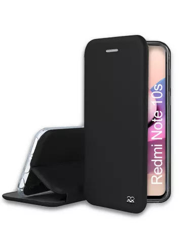 Xiaomi Redmi Note 10s Etui Cuir Folio Clam + Verre Trempé 9H - Noir...