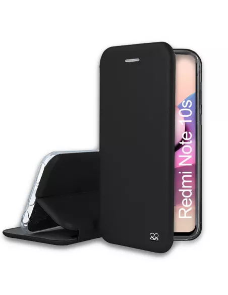 Xiaomi Redmi Note 10s Folio Clam Leather Case + 9H Tempered Glass - Black...
