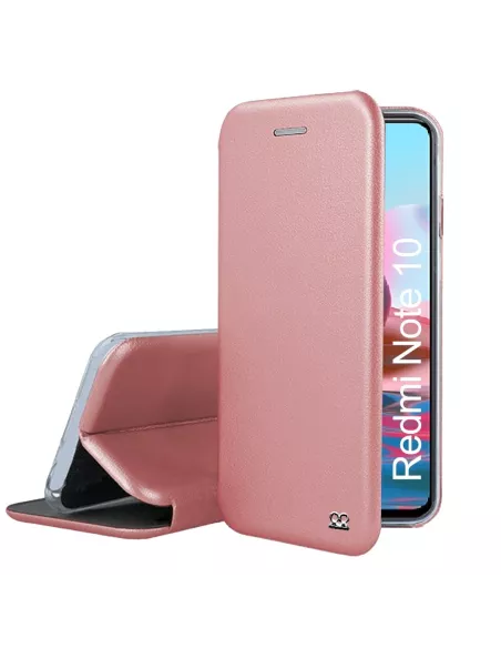 Xiaomi Redmi Note 10 Etui Cuir Folio Clam + Verre Trempé 9H - Rose ...