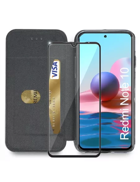Xiaomi Redmi Note 10 Etui Cuir Folio Clam + Verre Trempé 9H - Bleu ...