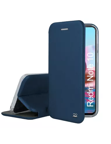 Xiaomi Redmi Note 10 Folio Clam Leather Case + 9H Tempered Glass - Blue ...