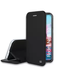 Xiaomi Redmi Note 10 Folio Clam Leather Case + 9H Tempered Glass - Black ...