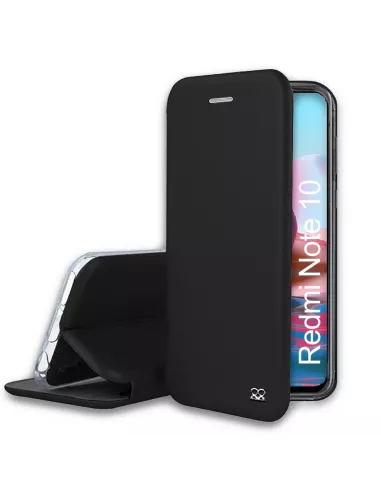 Xiaomi Redmi Note 10 Folio Clam Leather Case + 9H Tempered Glass - Black ...