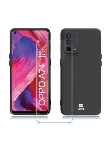 Oppo A74 Coque Liquid Silicone + Verre Trempé 9H - Noir | Ibroz